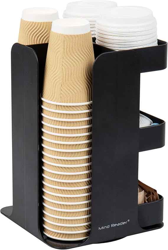 Mind Reader Cup Condiment Carousel, Countertop Organizer, Coffee Bar Accesories, Kitchen, Stirrers, 8"L x 8"W x 12"H, Black