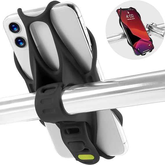 Bone Bike Tie 3, Universal Bike Phone Handlebar Mount for 5.8"-7.2" Phones | Scratch-Free & Shock-Absorbing Silicone Strap, Anti-Slip & Tool-Free, Bicycle Phone Holder for E-Bike & Strollers (Black)