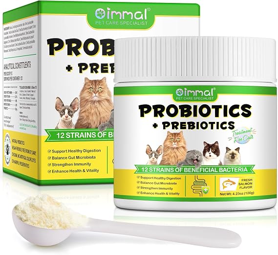 Probiotic Powder for Cats, Cat Pre and Probiotic Supplement for Gut Health, Digestive Support, All Ages and Breeds with Sensitive Digestion((1 Pot (120g))