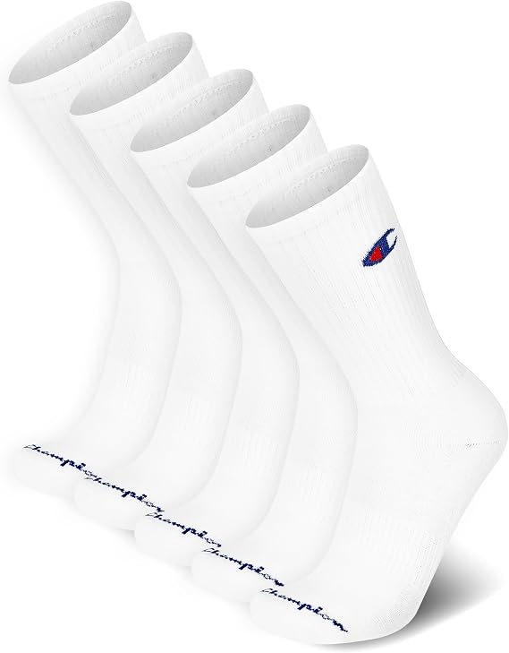 Champion Men's Cushioned Crew Socks 5-Pack - Moisture-Wicking Athletic Crew Socks with Arch Support (Sizes 6-12)