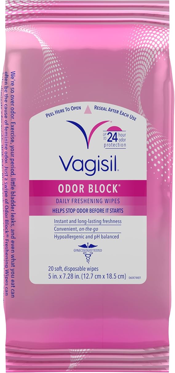 VAGISIL Odor Block Daily Freshening Feminine Wipes, 20 Count