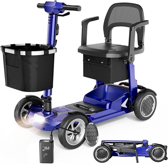 Lightweight Mobility Scooter for Seniors & Adults - Airline&Cruise Approved | 45lb Motorized Scooters with Removable Battery for 12.4-mile Range, Pneumatic Tires, 330lb Capacity, Blue