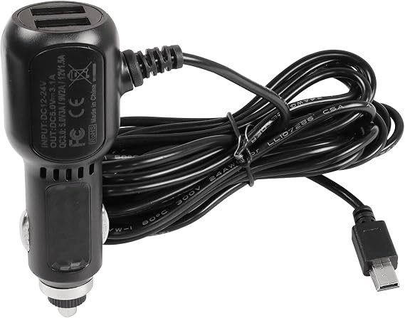 MEIRIYFA Dash Cam Power Cable, Dash Cam Charger Mini USB, QC3.0 Fast Vehicle Car Charger with Dual USB Ports for Various Models of Car DVR, Navigator, Early Warning (11.5FT)