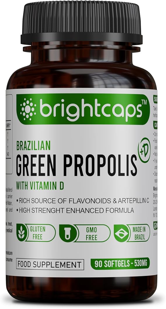 Bee Health Propolis | Brazilian Green Propolis | 87% Dry Extract | Immune System Booster | High Artepillin C | 43.2mg Phenolic Compound & 16.8mg Flavonoids | 54µg Vitamin D