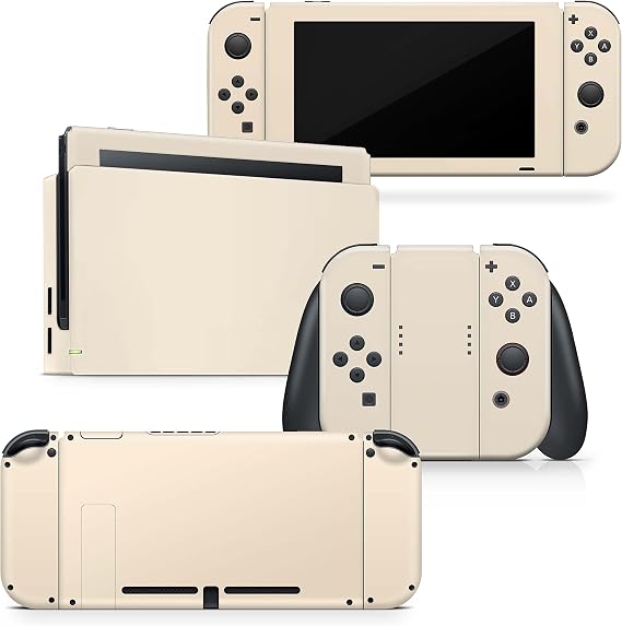 Tacky Design Classic Pastel Solid Color Skin Compatible with Nintendo Switch Skin Wrap Cover, Brown, Cream, and Beige Skin for Nintendo Switch Stickers, Premium Vinyl 3M Full Wrap Decal (Beige)