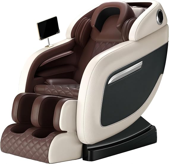 Full Body Massage Chair Zero Gravity Recliner with Heat, LCD Touch Screen Shiatsu Massager, 360° Airbag Compression, Bluetooth Speaker, Space Saving, No Assembly Required(Brown)