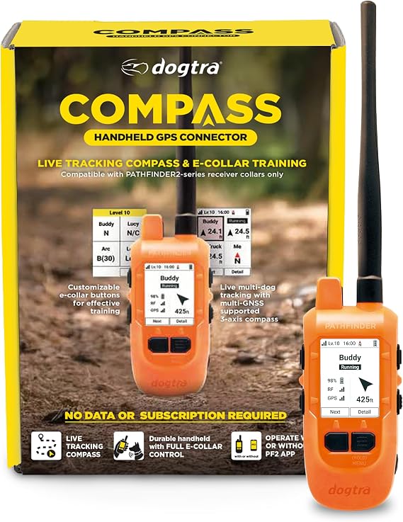 Dogtra PATHFINDER2 Compass Handheld Only - Live GPS Dog Tracking & Training E-Collar Remote (Requires Receiver), Built-in 2" LCD, No Subscription Required, 4 or 9-Mile Range, Expandable to 21 Dogs