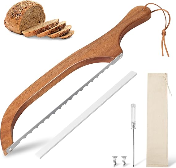 Bread Slicer for Homemade Bread, 15.7 Ergonomic Design, Premium Stainless Steel Serrated Bread Bow Knife for Precise Cutting