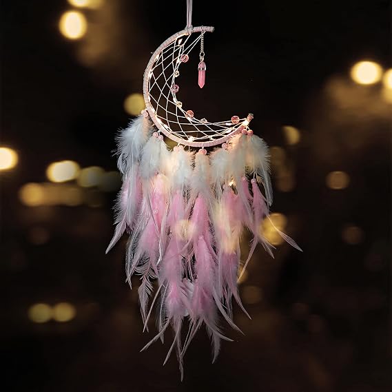 Dremisland Pink Moon Dream Catchers with Fairy Lights Colorful Handmade