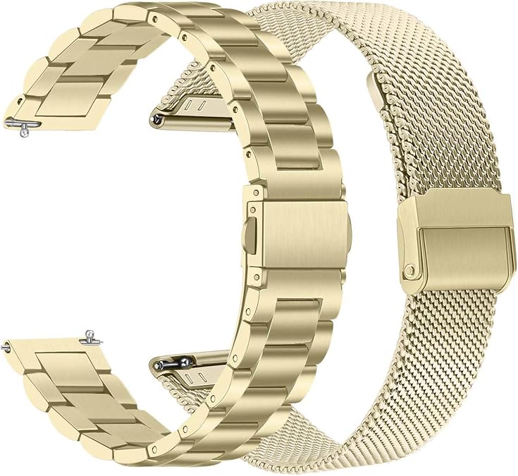 TRUMiRR Band Sets for Venu 3S / Venu 4 41mm Women Soft Gold Smart Watch, Stainless Steel Metal Watchband + Mesh Strap for Garmin Venu 2S / Forerunner 265S