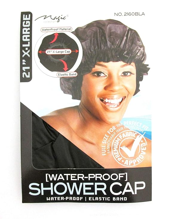 Magic X-Large Elastic Band Shower Cap - Black, Elastic band, keeps hair in place, large, extra large, comfortable material, waterproof, full size, perfect fit