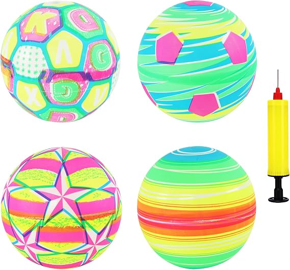 4pcs Beach Volleyball 8in Inflatable Beach Ball with Pump Rainbow Ball Soft Touch Ball Inflatable Sport Balls Volleyball Football Basketball Outdoor Garden Games for Kids Adults Summer Games