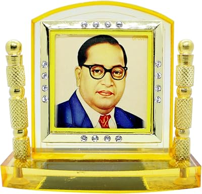 Dr. B.R. Ambedkar Statue - Baba Saheb Self-Standing Wooden Photo Showpiece - Father of Indian Constitution Figurine for Car Dashboard, Office Desk & Home Decor 3.5 x 3.5 Inches