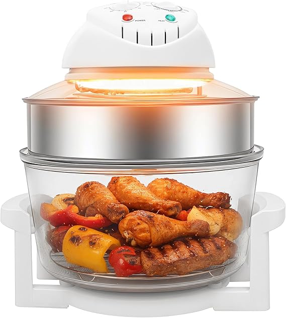 PERFERATE 17.96Qt Turbo Air Fryer Convection Countertop Toaster Oven Halogen Oven Temperature Control Range 32F to 482F Portable Glass Air Fryer Electric Grill Roaster bake Cooker