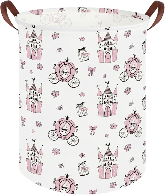 Princess Castle hamper,kids collapsible canvas waterproof girl storage box, Cute Kids Toy Storage Bin,Nursery Hamper,Toy Bins,Gift Baskets(Pink castle)