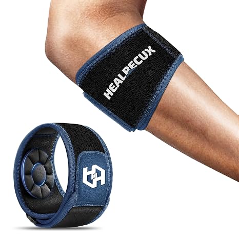 Healrecux Elbow Brace Adjustable Elbow Bandage Men Women Epicondylitis Elbow Bandage for Tennis Golfers Athletes Recovery Injuries