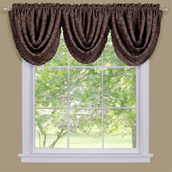 Ergode Elegant Sutton Blackout Damask Pleated Waterfall Valance - Stylish Addition to Home Decor - Sold Separately