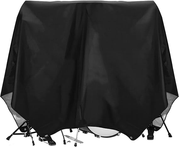 Drum Set Dust Cover Waterproof Dustproof Protective Cover Suitable for Most Drum Frames with Weighted Angles and Sewing Rings High Density Oxford Cloth 108"L x 80"W Black