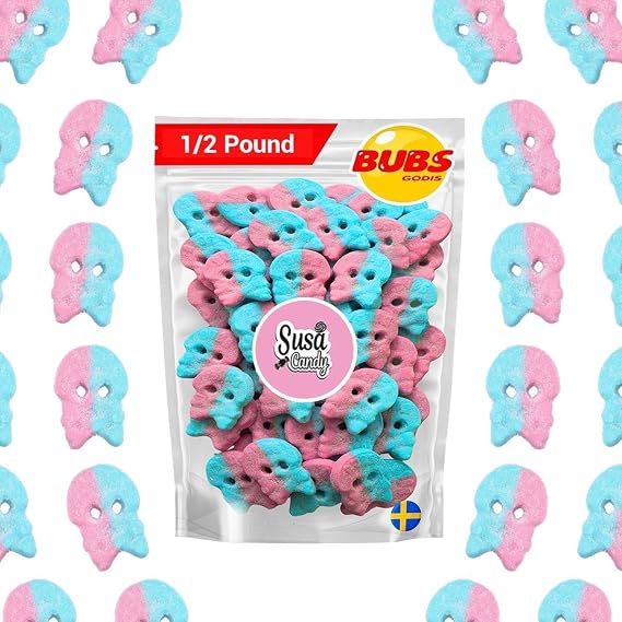 BUBS Sour Dizzy Skulls Bubblegum Flavor, 1/2 Pound Soft Foam Godis Premium Vagen Swedish Candy by Susa Candy