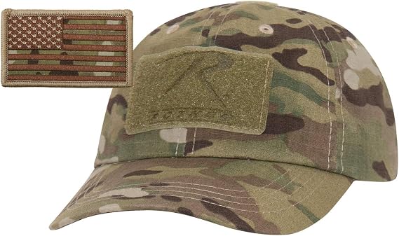 Rothco Tactical Operator Cap and American Flag Patch Bundle Pack (Includes Operator Baseball Hat and One US Flag Patch), Multicam