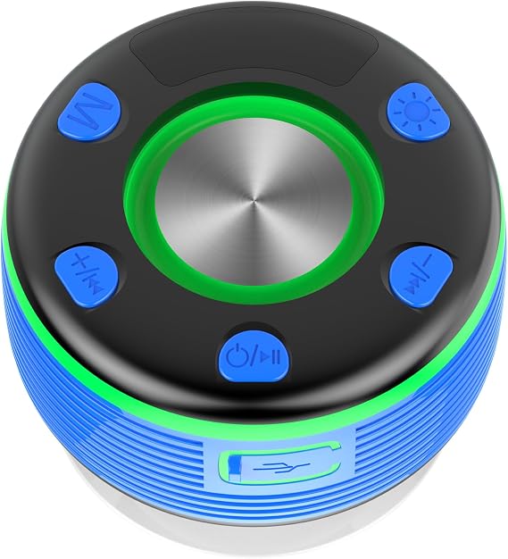OYIB Bluetooth Shower Speaker, Portable Bluetooth Speaker 360 HD Sound, RGB Lights, FM Radio, IPX7 Waterproof Shower Radio with Suction Cup for Party/Outdoor/Travel/Gifts Deep Blue