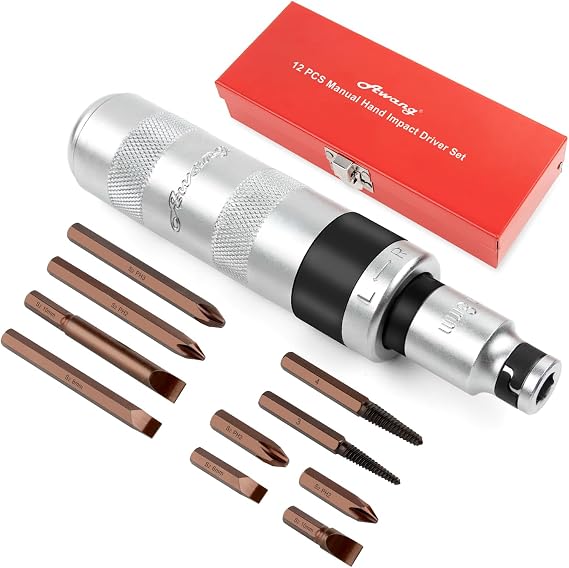 Awang Impact Screwdriver Set, Manual Impact Driver & Adapter & Bit Set, 12 Pcs, 1/2 Inch