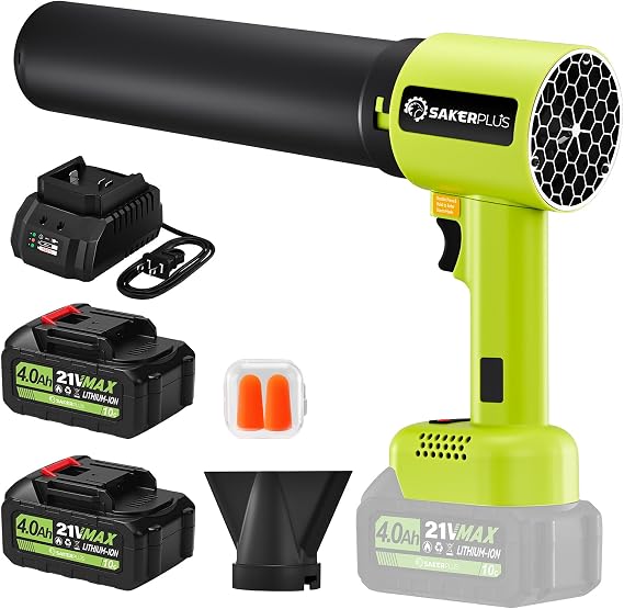 SakerPlus Cordless Leaf Blower, Brushless Air Blower with Extended Nozzle