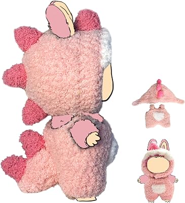 2025 New 17 cm Doll Clothes for LABUBU, Cute Plush Outfits for 17 cm Labubu Set, Keychain Accessories for Labubu Dolls, Faking Animal Style Doll Outfit Jumpsuit Pink Dinosaurs