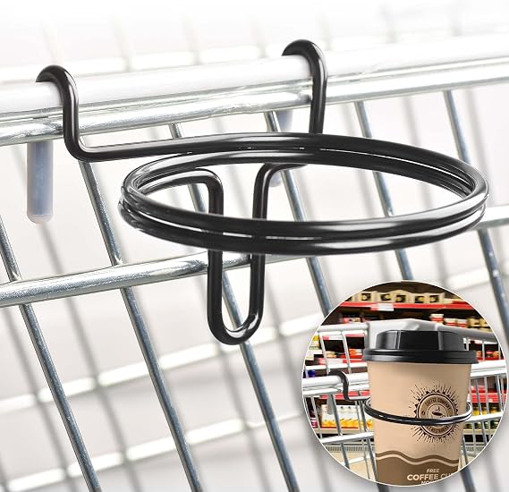 CAPHONT Shopping Cart Cup Holder, Portable Cup Holder Shopping Carts Drink Holder for Hanging Coffee Cup Drink Cups Tapered Cup Baby Bottle (Black)