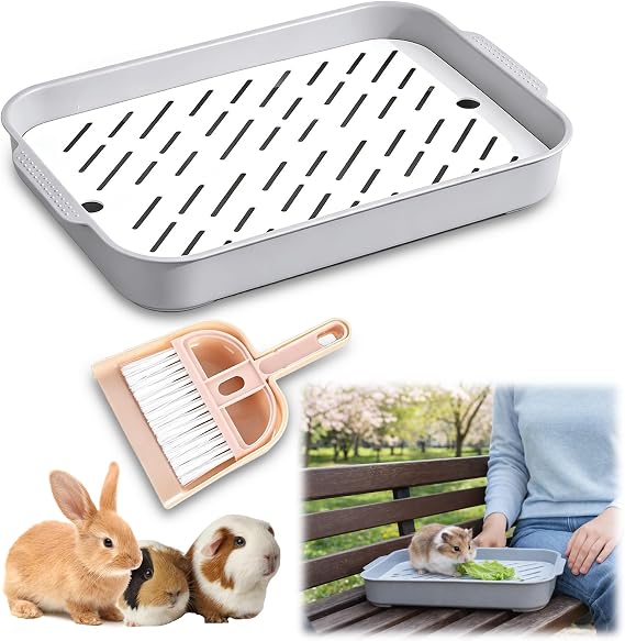 Rabbit Litter Tray Set, Includes Small Broom and Dustpan, Guinea Pig Litter Tray Corner Pan with Low Entry, Compact Rabbit Litter Box for Cages