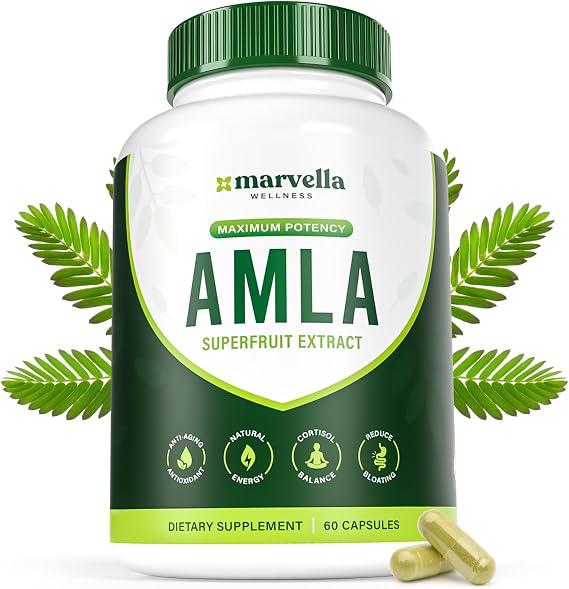 Organic Amla Capsules 1000mg Indian Gooseberry Supplement for Antioxidant Support, Digestive Health & Natural Energy Organic Amla Fruit Powder, 60 Capsules