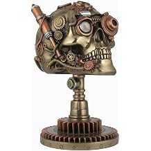 Veronese Design Bronz/Bakır Hazır Steampunk Skull Heykeli – Gear Zemin