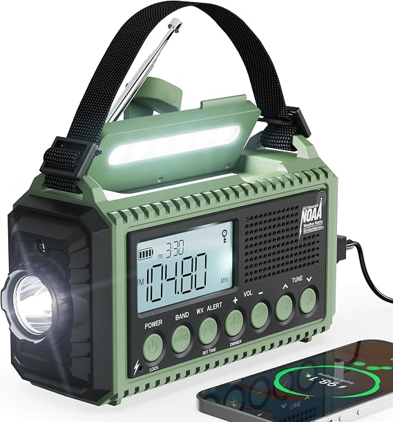 12000mAh Emergency Weather Radio with AM/FM/NOAA/SW, SOS Battery Operated