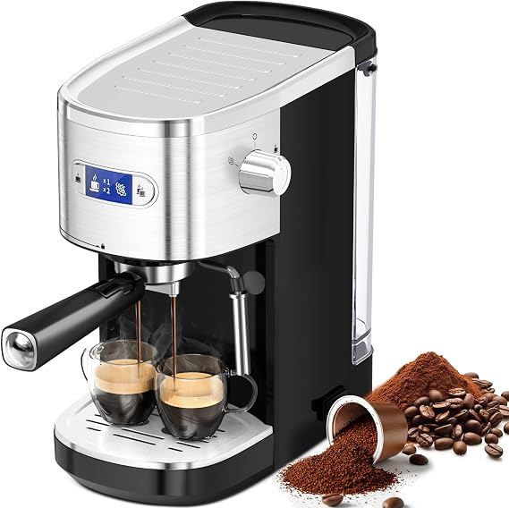 Electactic Espresso Machine 20 Bar, Professional Compact Stainless Steel Coffee Maker with LCD Display, Steam Wand, 45oz Removable Water Tank, for Espresso, Cappuccino, Latte at Home or Office