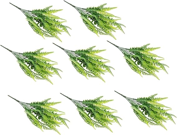 8Pcs Artificial Fern Branches Faux Fern Leaves Simulation Plants for Wedding Bouquets Home Allergy Vibrant Greenery for Bookshelf Counter Decoration
