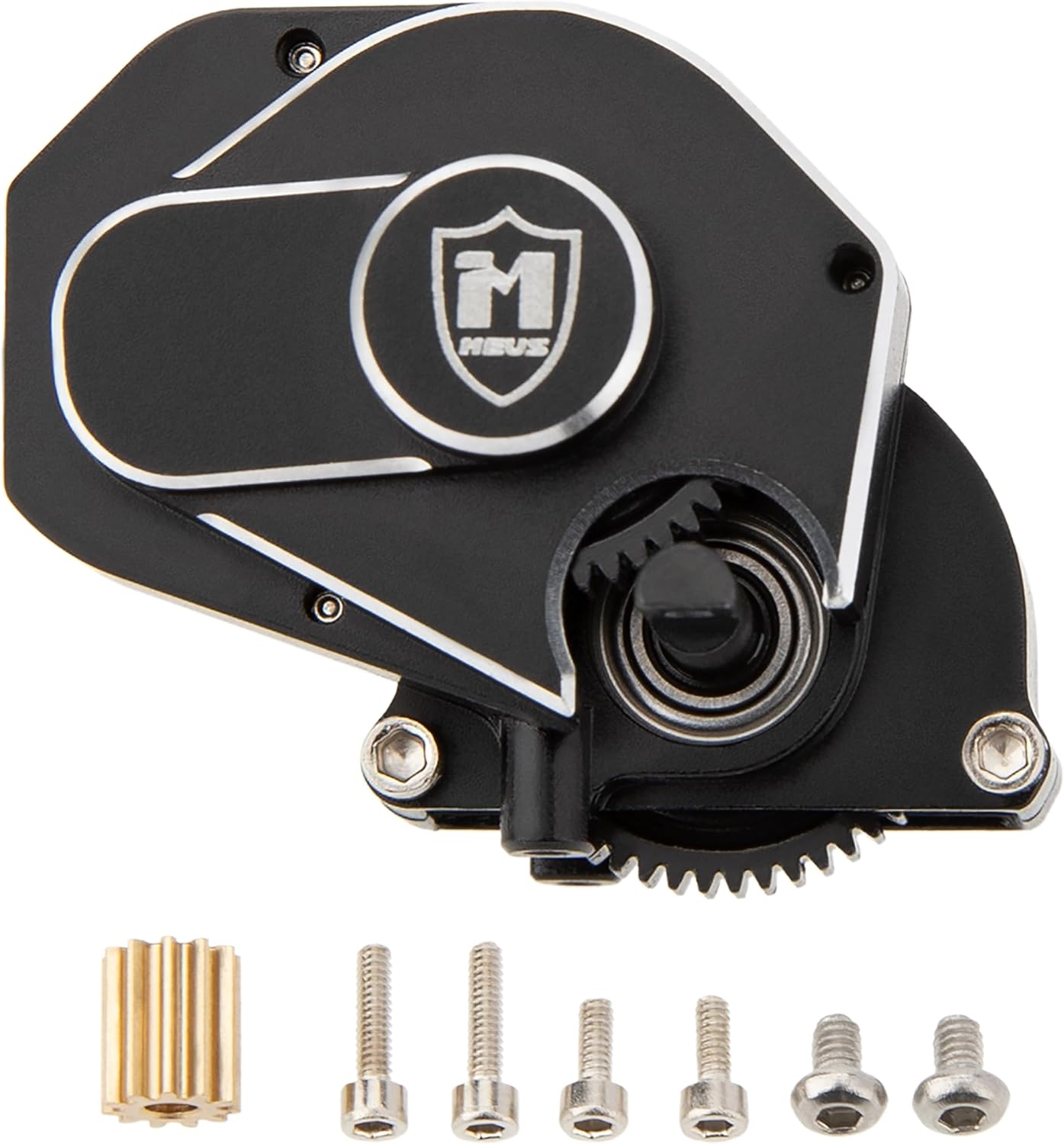 MEUS Racing SCX24 Brushed Transmission Aluminum Complete Gearbox for 1/24 Axial SCX24 RC Crawler (Black)