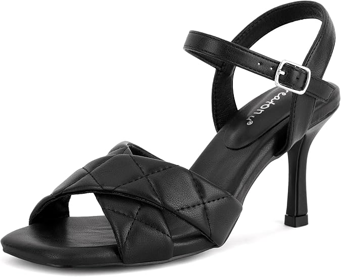 Greatonu Women's Square Toe heels Open Toe Slip-on Sandals Heeled Mules