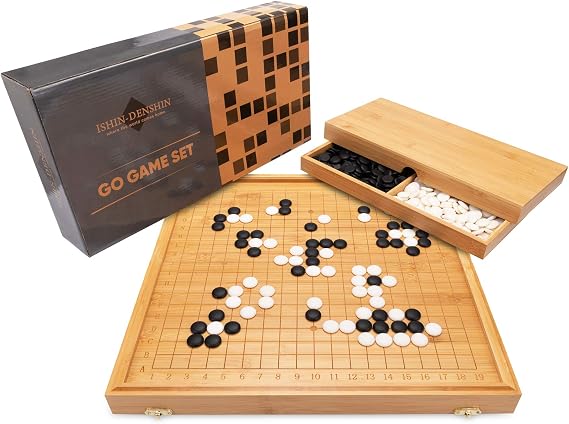 Ishin-Denshin Go Board Game - Rustic Wooden Set for the Chinese Strategy Game - Traditional 19x19 Game Board Made of Sustainable Bamboo - with Rule Book