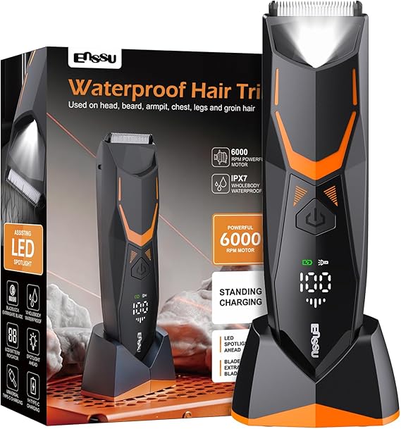 Body Trimmer Men, Wet & Dry Body Groomer Mens with Charging Dock and Type-C, Safe Ball Trimmer Men with LED Light, Electric Shaver for Underarm, Chest, Groin, Groin