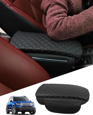 for 2024 Bronco Sport Center Console Cover Armrest Cover Bronco Sport Accessories 2023-2021 Black with Pockets Upgrade Arm Rest Pad Console Cushion Lid