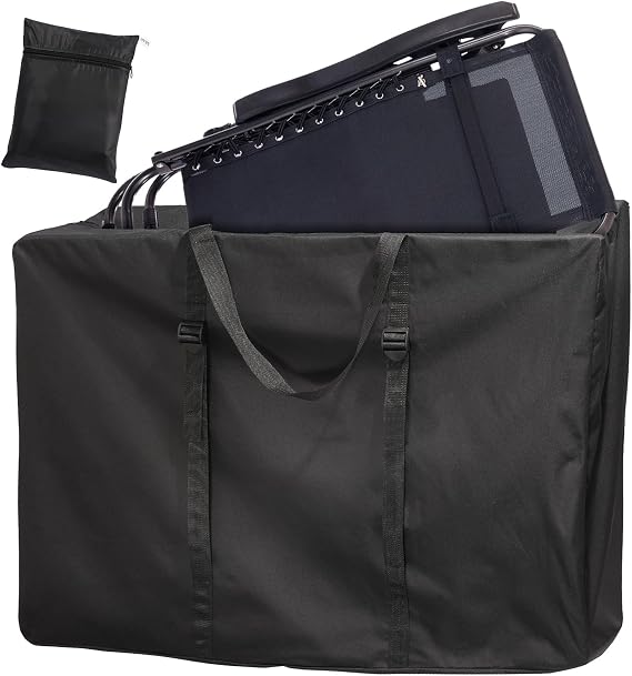 Uranshin Large Outside Zero Gravity Chair Cover with Zippers & Handles | Portable Folding Chair Storage Bag with adjustable straps, 600D Lounge Chair Carrying Bags, 43" L x 11" W x 29" H, Black, 1PC