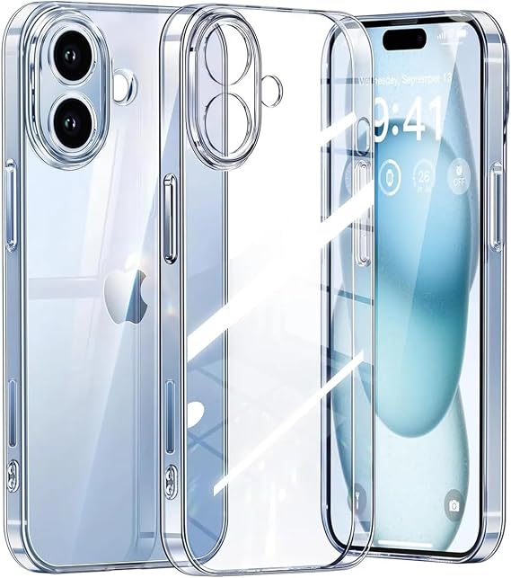 GGM GİYİM & AKSESUAR iPhone 16 ile Uyumlu Şeffaf Silikon Şok Emici Özellikli Full Kasa Koruma Sağlayan Kamera Korumalı Kılıf