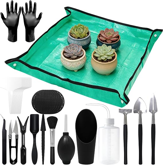 Gute 30Pcs Mini Succulent Tools Set,Plant Care Kit w/Repotting Mat