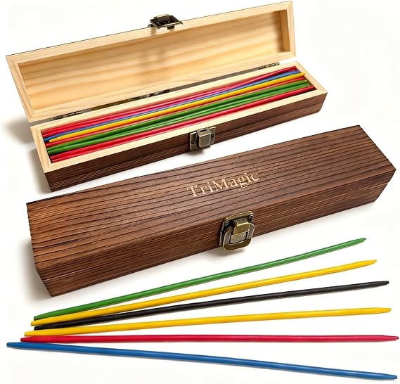TriMagic Wooden Pick Up Sticks Original Game Set in Gift Box, Pickup Sticks Game for Kids and Adults, 41-Piece Classic Pick Up Stix, Vintage Old Fashioned Toys for Family, Nostalgic Toys from 50s 60s