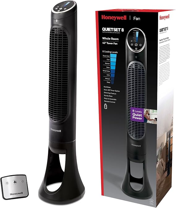 Honeywell QuietSet Whole Room Tower Fan, Oscillating Tower Fan with Remote, Black, HYF290B