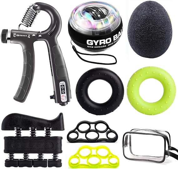 Hand Trainer Kit 8 Pack,Finger Trainer,Gyroscopic Ball, Anti Stress Ball,Grip Trainer with Counter,Finger Stretcher,Hand Grip Strengthener,Training Set for Fitness Strength Training at Home
