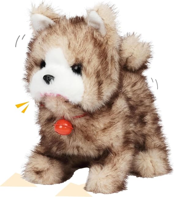 Walking Stuffed Animal Talking Wagging Nodding Educational Plush Kitty Toy Electric Interactive Animated Plushies for Girls Boys Birthday,Yellow Dog, 8"