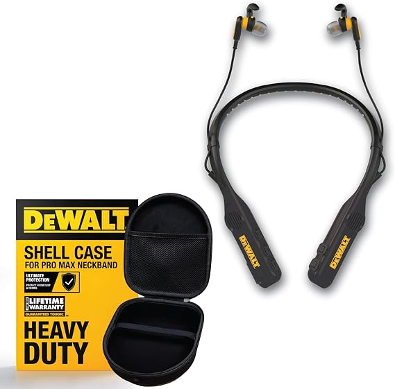 DEWALT Black Edition Pro Audio Bundle: 2-in-1 Neckband & EVA Case