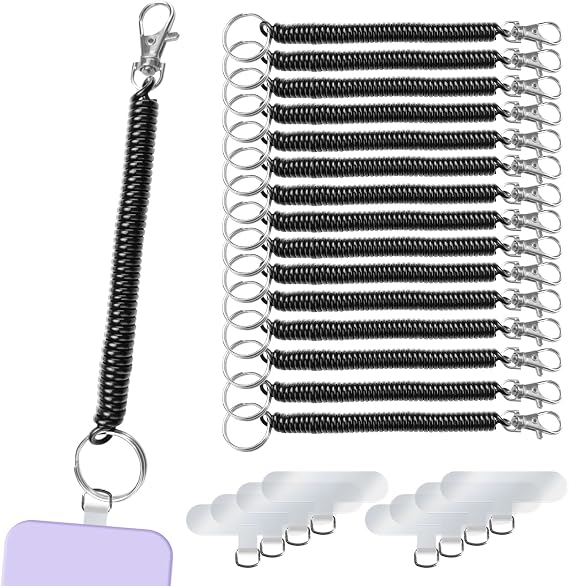 16 Pack Retractable Spiral Spring Coil Keychain