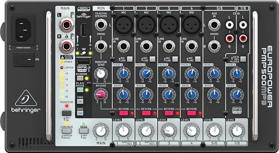 Behringer PMP500MP3 Powered Mixer Max 2 x 250W High Quality Microphone Preamplifier Ultralight with Reverb Built-in MP3 Player